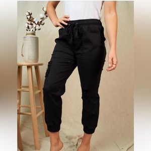 White Birch distressed joggers, black, size Med, front and back pockets